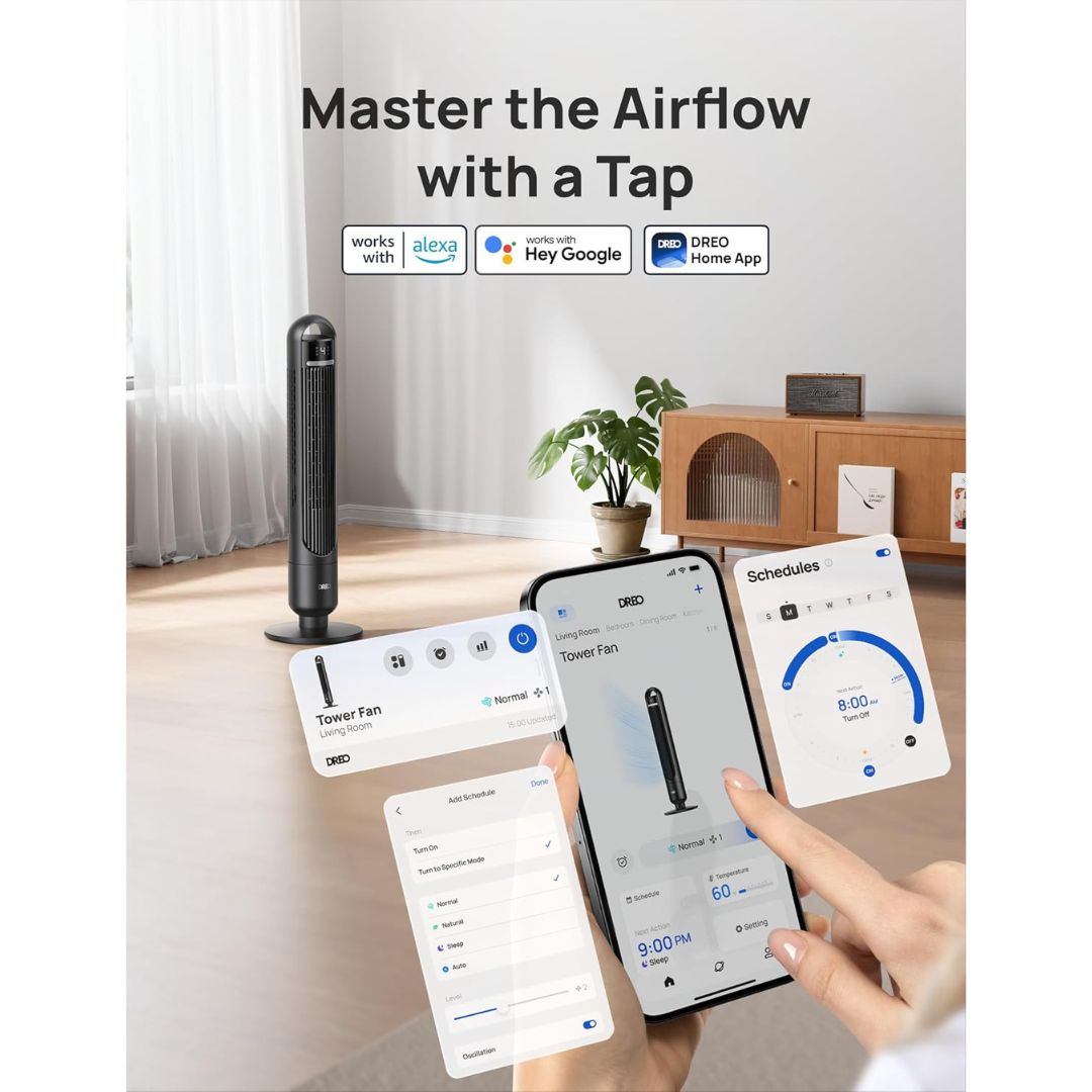 Dreo Smart Tower Fan | 55W | 7.6 m/s Airflow | Wi-Fi & App Control