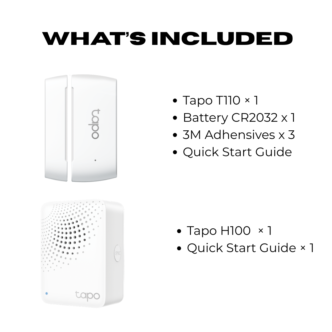 Tapo Smart Door Sensor + Hub Kit — Wireless Home Security System with Chime, Real-Time Alerts, 64-Device Smart Home Hub, Matter & Alexa Compatible