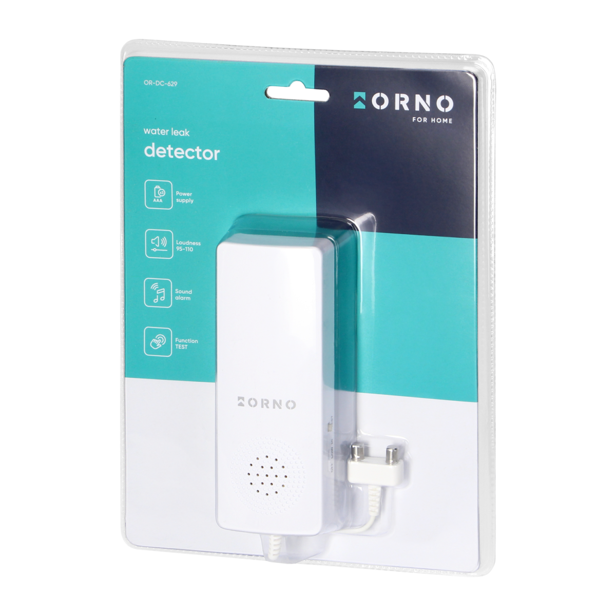 ORNO Water Leak Detector | Flood Sensor with 1.2m Magnetic Probe | Battery Powered | 95–110dB Adjustable Alarm