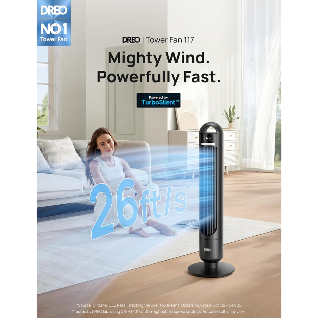 Dreo Smart Tower Fan | 55W | 7.6 m/s Airflow | Wi-Fi & App Control