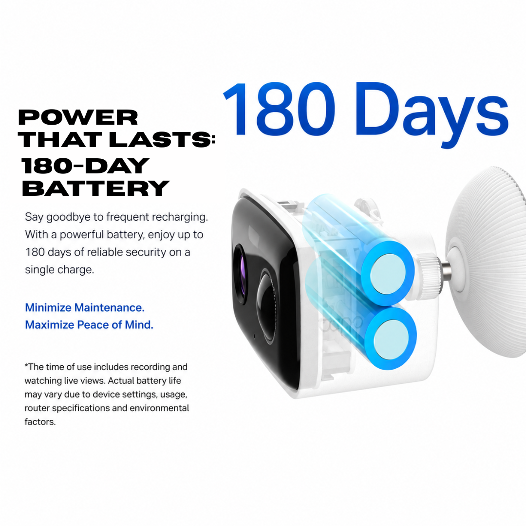 Battery-Powered Outdoor Security Camera - Up to 180-Day Battery Life