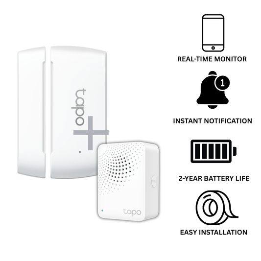 Tapo Smart Door Sensor + Hub Kit — Wireless Home Security System with Chime, Real-Time Alerts, 64-Device Smart Home Hub, Matter & Alexa Compatible