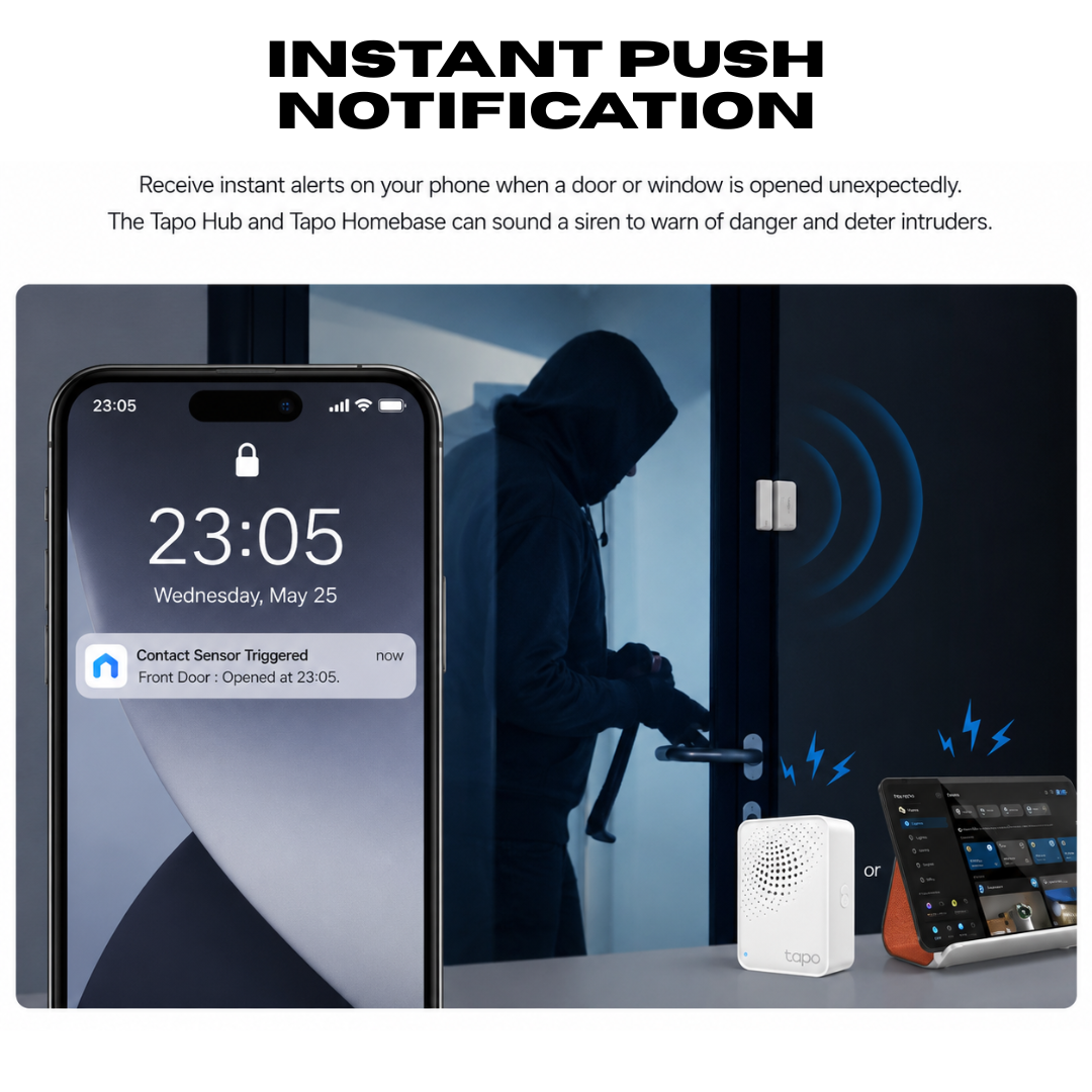 Tapo Smart Door Sensor + Hub Kit — Wireless Home Security System with Chime, Real-Time Alerts, 64-Device Smart Home Hub, Matter & Alexa Compatible