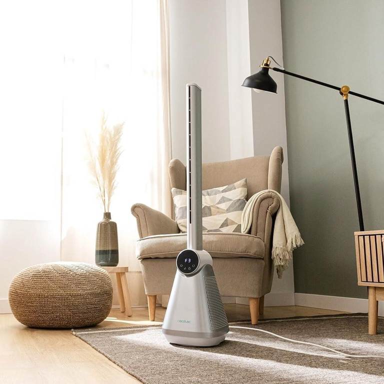 Cecotec EnergySilence 9890 Skyline Bladeless Tower Fan | 50W | Remote Control | 3 Speeds | 3 Modes | 15-Hour Timer | Oscillating Cooling Fan